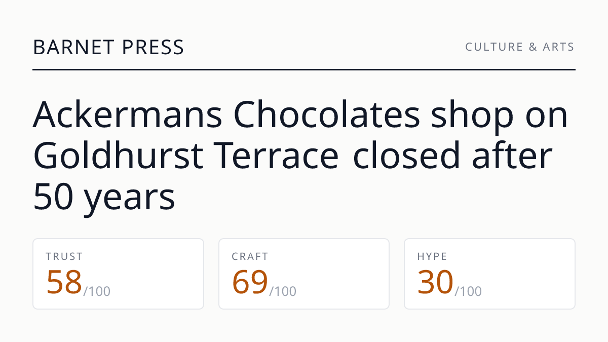 Ackermans Chocolates shop on Goldhurst Terrace closed after 50 years
