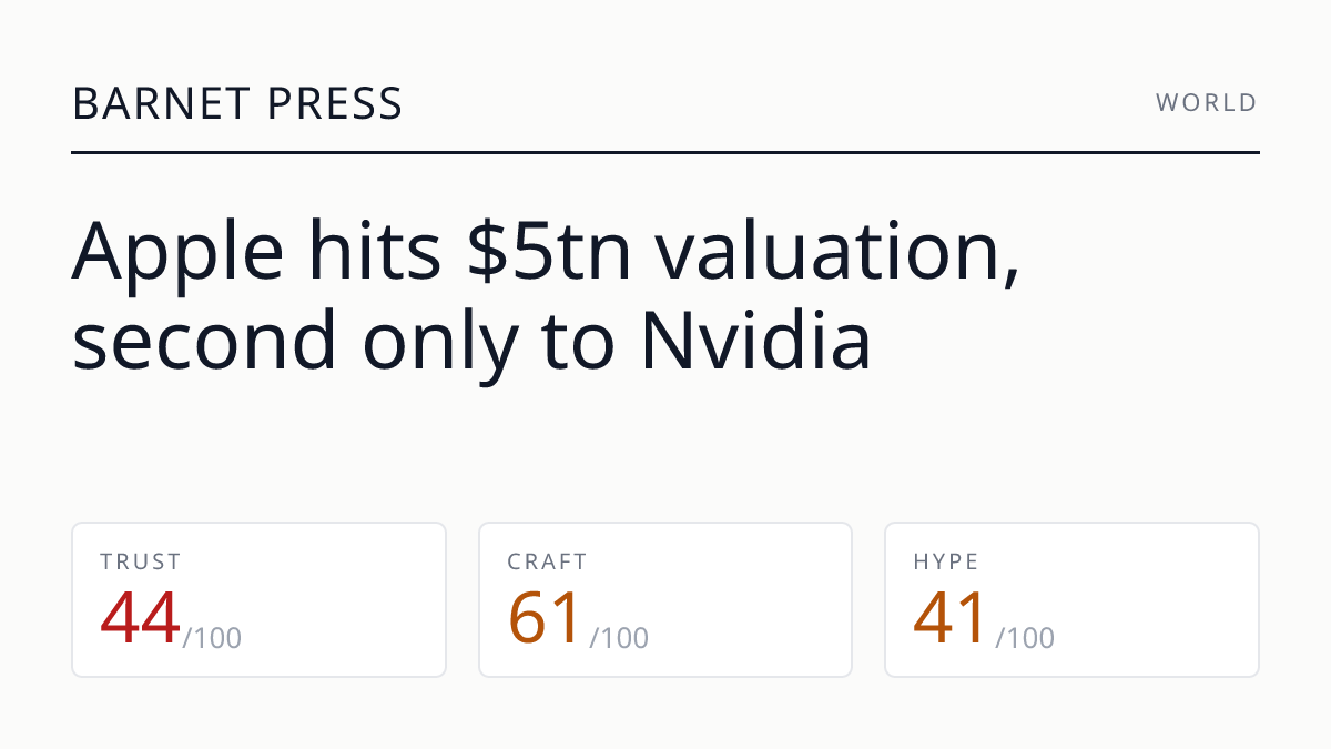 Apple hits $5tn valuation, second only to Nvidia