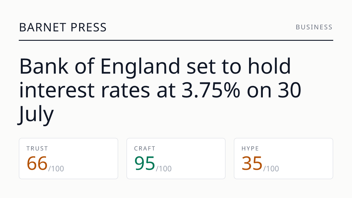 Bank of England set to hold interest rates at 3.75% on 30 July