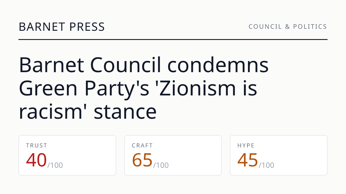 Barnet Council condemns Green Party's 'Zionism is racism' stance