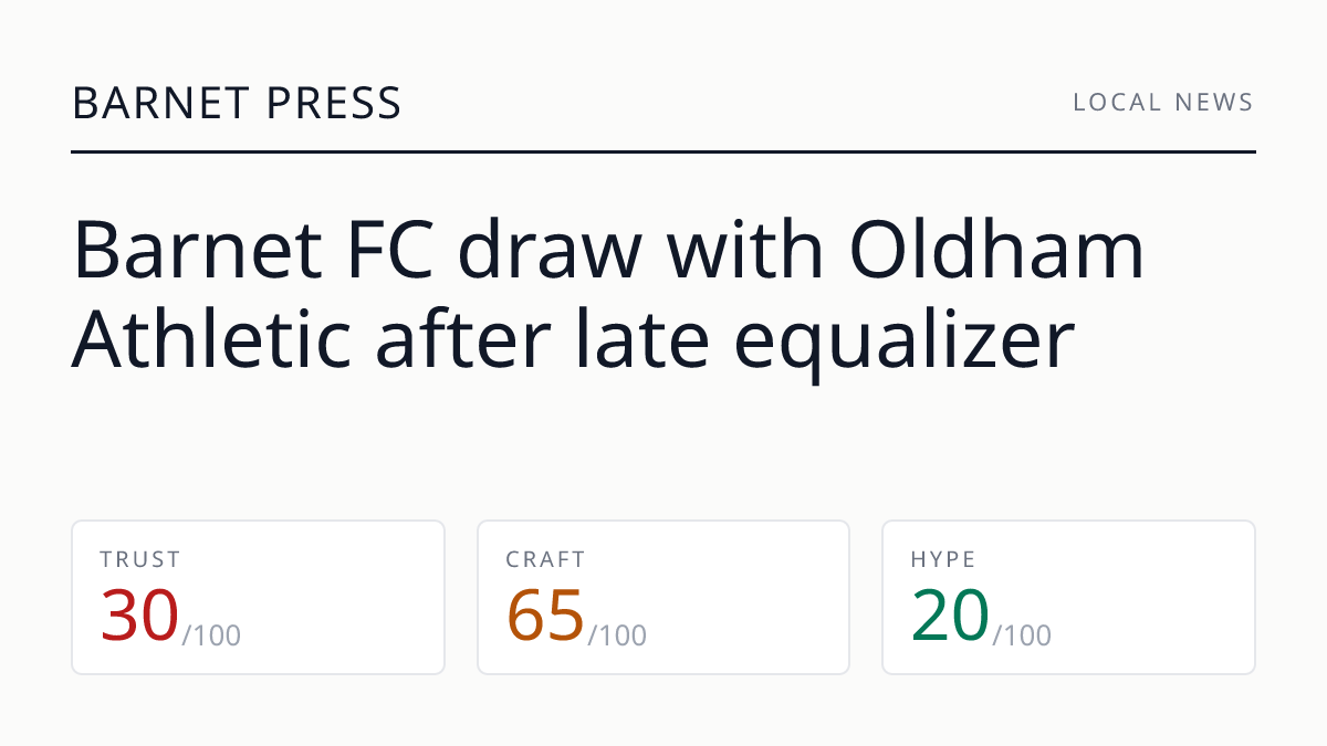 Barnet FC draw with Oldham Athletic after late equalizer