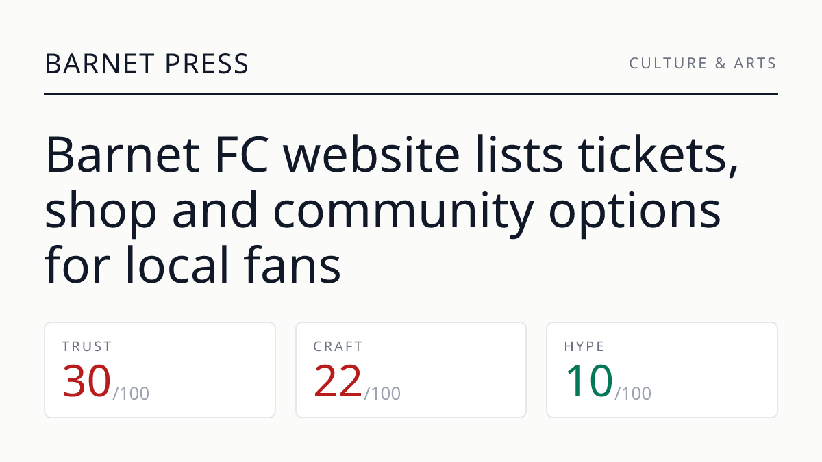Barnet FC website lists tickets, shop and community options for local fans