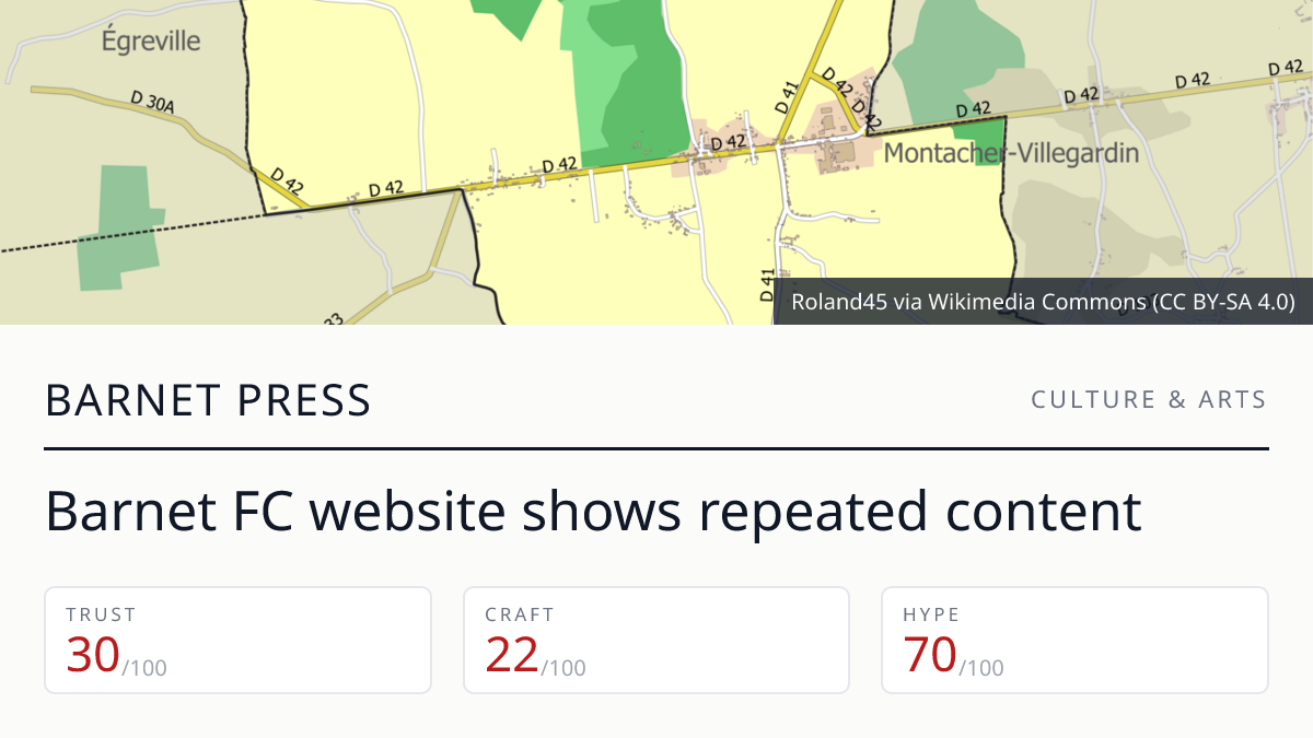 Barnet FC website shows repeated content