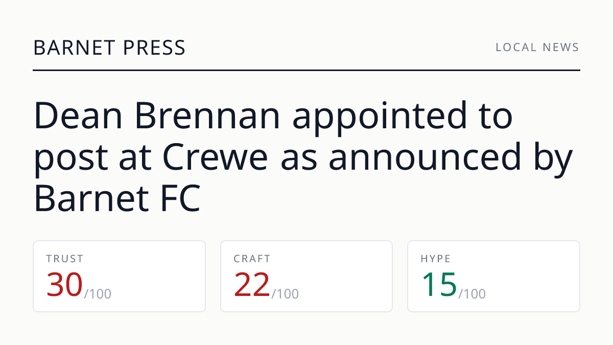Dean Brennan appointed to post at Crewe as announced by Barnet FC
