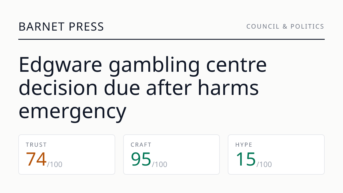 Edgware gambling centre decision due after harms emergency
