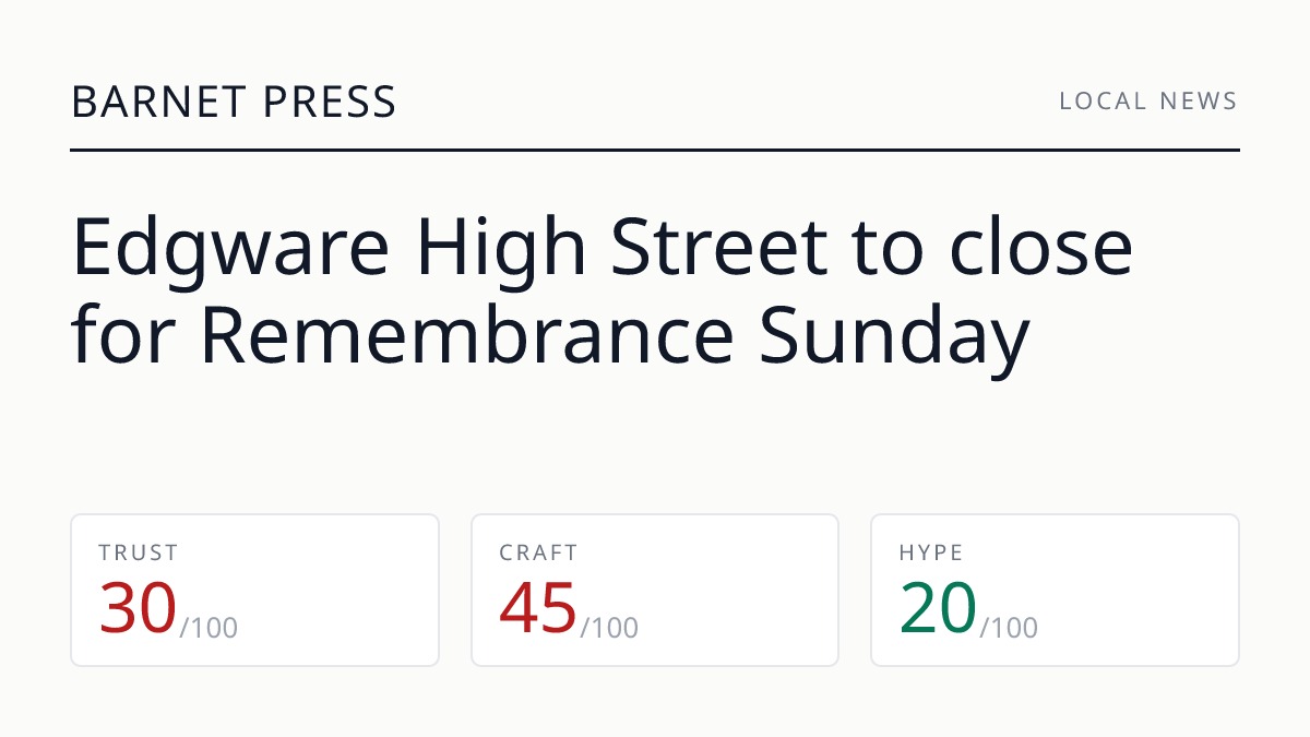 Edgware High Street to close for Remembrance Sunday