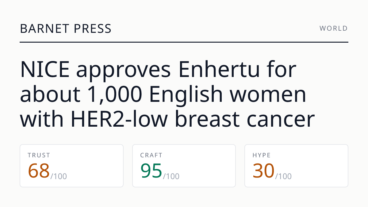 NICE approves Enhertu for about 1,000 English women with HER2‑low breast cancer