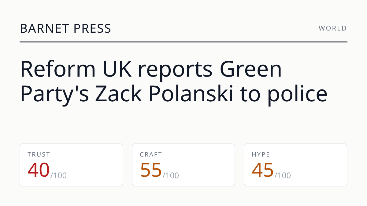 Reform UK reports Green Party's Zack Polanski to police