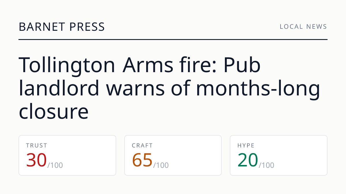 Tollington Arms fire: Pub landlord warns of months-long closure